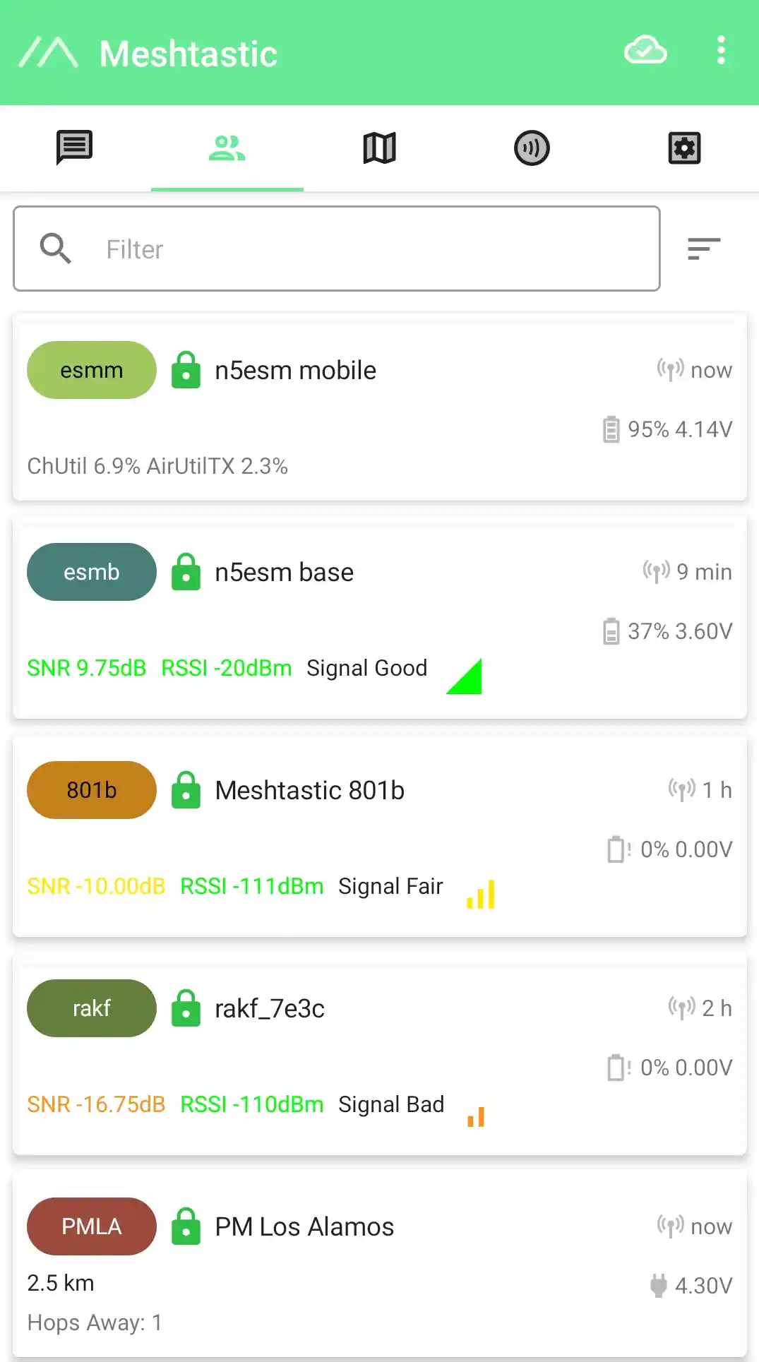 Mobile phone screenshot of Meshtastic app